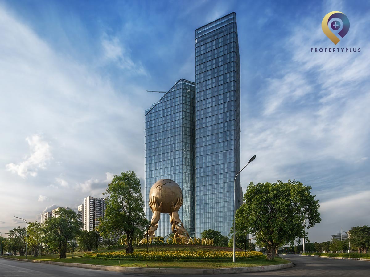Toà nhà Techno-Park Tower nhìn từ xa trong khu đô thị Vinhomes Ocean Park - hình ảnh từ Property Plus